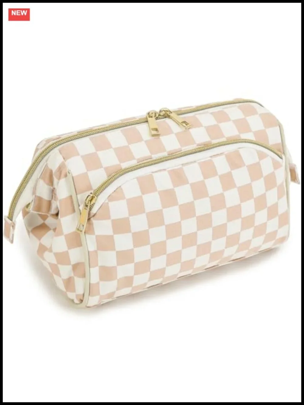 Waterproof Checkered Travel Makeup Bag for Women, Wide-open Cosmetic Organizer